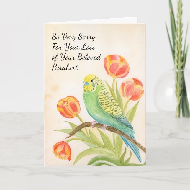 Carte Parakeet Sympathy with Tulips Pet Loss (Devant)