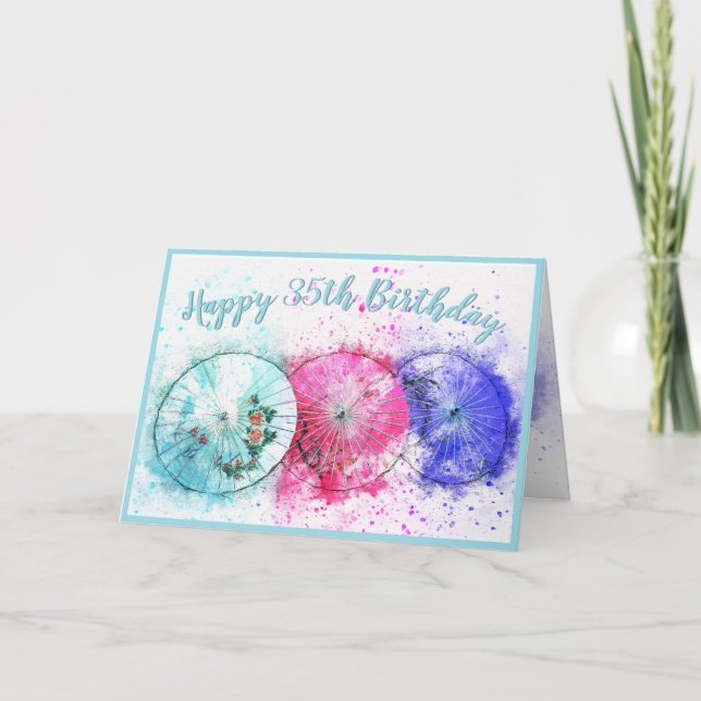 Carte Parapluies de boisson aquarelle tropicale 35e anni (Devant)