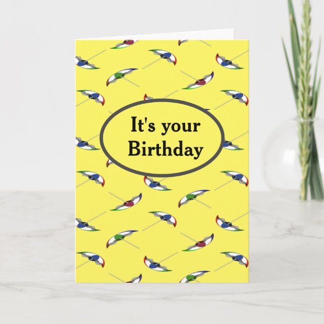 Carte Parapluies de plage d'été d'anniversaire sur fond  (Devant)