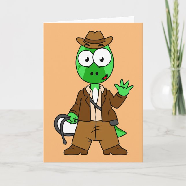 Carte Parasaurolophus Habillé Comme Indiana Jones. (Devant)