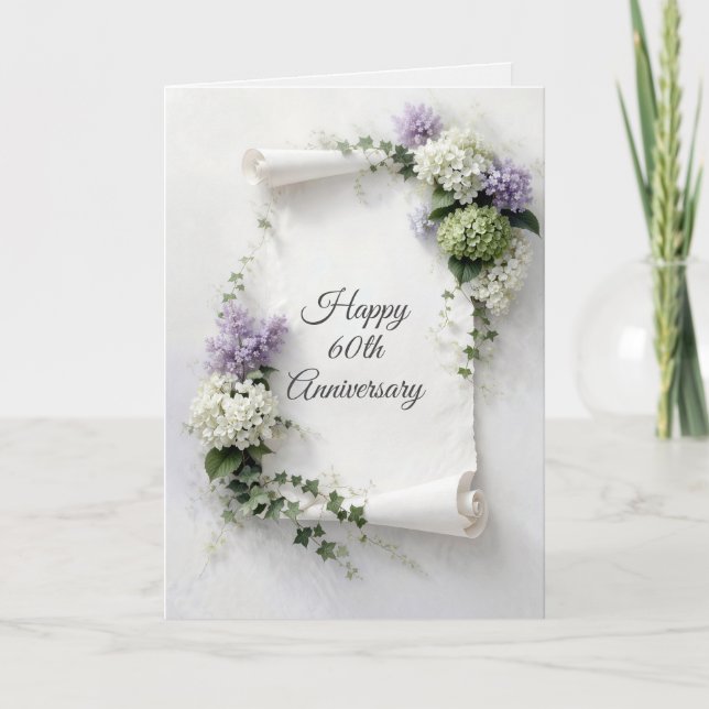 Carte Parchemin 60e anniversaire de mariage Lilas et Hyd (Devant)