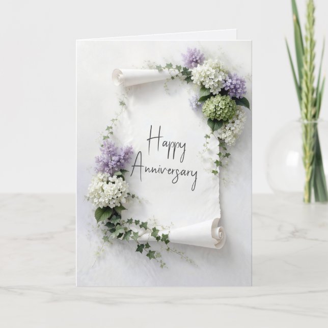 Carte Parchemin Anniversaire de Mariage Lilas et Hydrang (Devant)
