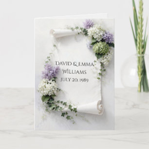 Carte Parchemin commémoratif avec lilas et hydrangeas 