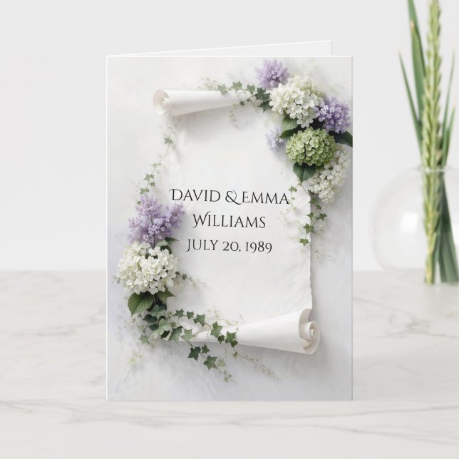 Carte Parchemin commémoratif avec lilas et hydrangeas  (Devant)