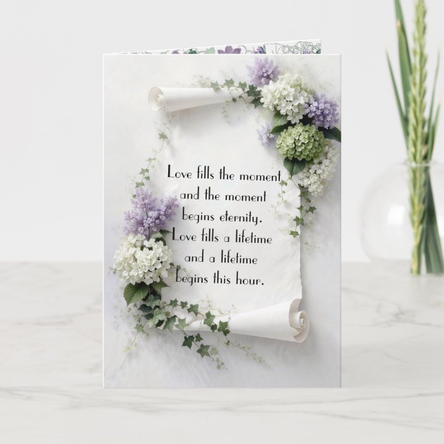Carte Parchemin de mariage aux lilas et hydrangeas  (Devant)