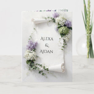 Carte Parchemin de mariage aux lilas et hydrangeas 