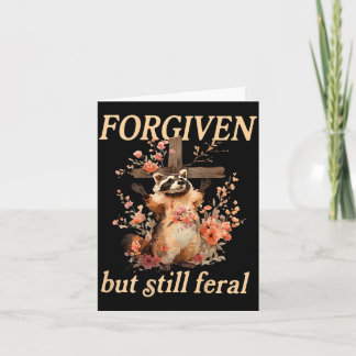 Carte Pardonné Mais Féral Christian Raccoon Flowers