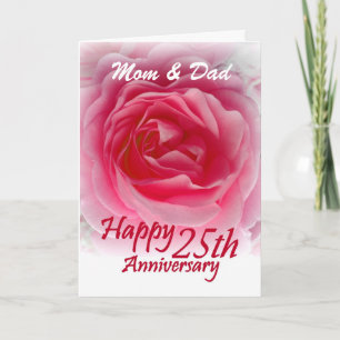 Carte PARENTS - 25e anniversaire de mariage avec une ros
