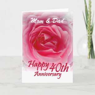 Carte PARENTS - 40e anniversaire de mariage avec rose ro