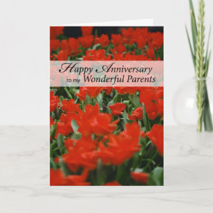 Carte Parents Joyeux Anniversaire Fleurs Rouges