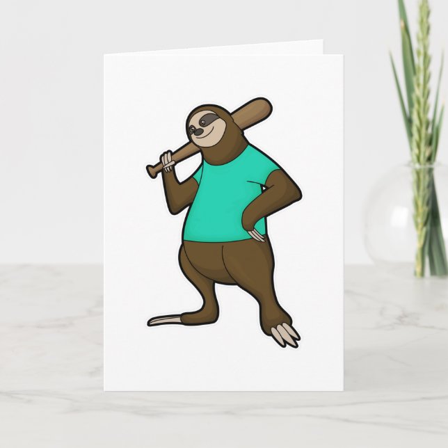 Carte Paresseux au baseball avec une batte de baseball (Devant)