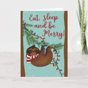 Carte Paresseux mange Noël dort et soit joyeux