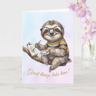 Carte Paresseux Mignon avec des Lunettes Peinture Aquare