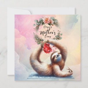 Carte Paresseux pour la fête des mères avec des fleurs