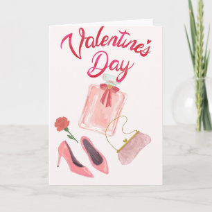 Carte Parfum rose chic et chaussures à talons hauts pour