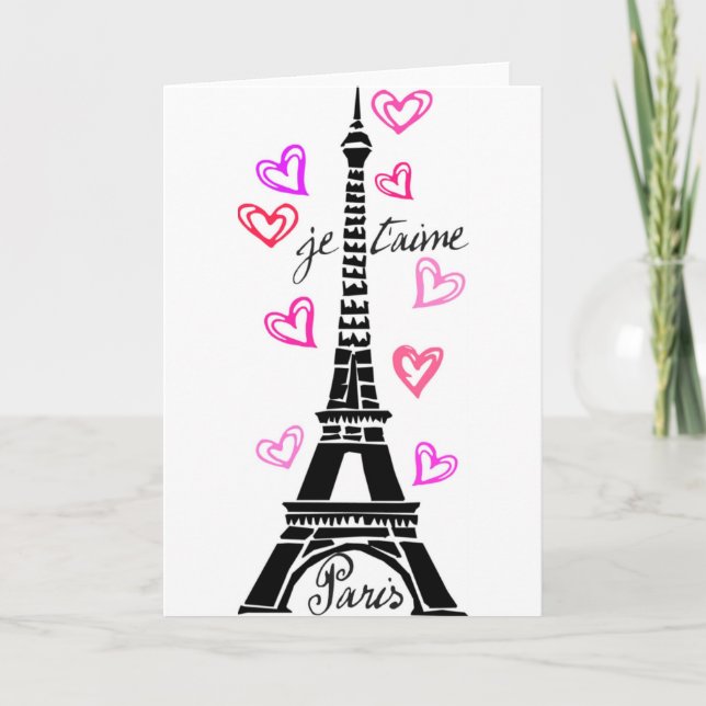 CARTE PARIS JE T'AIME EIFFEL AND PINK HEARTS (Devant)