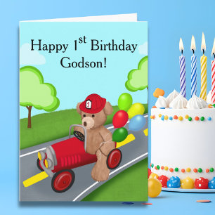 Carte Parrain Joyeux 1er Anniversaire Ours en Peluche  C