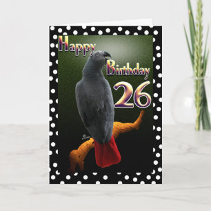 Carte Parrot African Grey bird polka point 26e anniversa