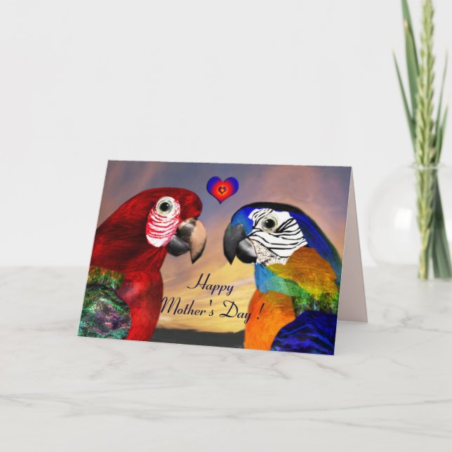Carte PARROTS HYPER / Fête des mères ARA ROUGE ET BLEU (Devant)