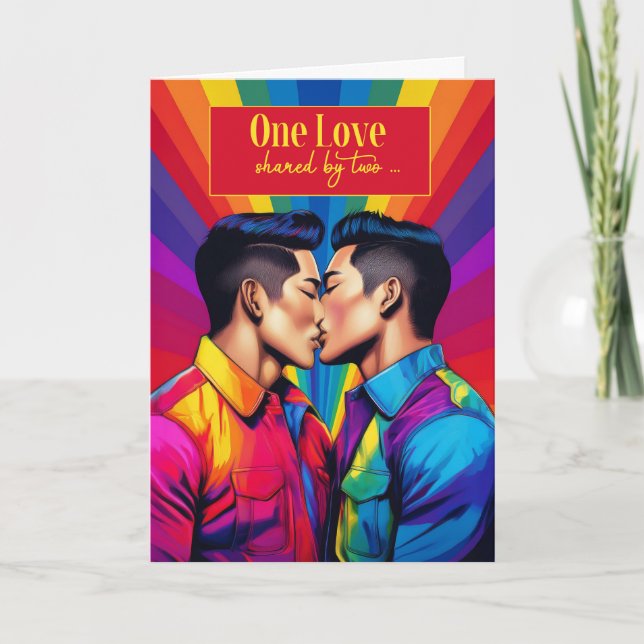 Carte Partenaire Gay Anniversaire Rainbow Asiatique Amér (Devant)