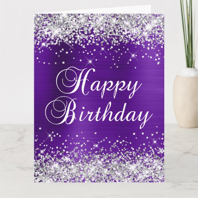 Carte Parties scintillant Argent Purple Foil Gros annive (Devant)