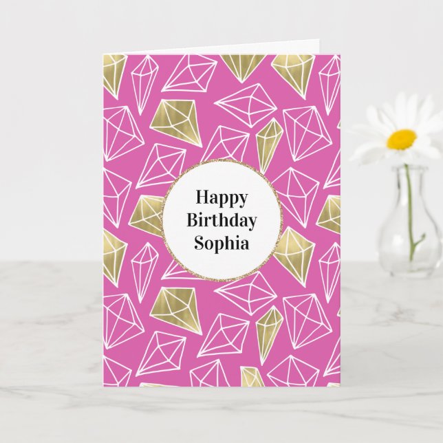 Carte Parties scintillant Chic Pink Gold Diamonds (Petite plante)