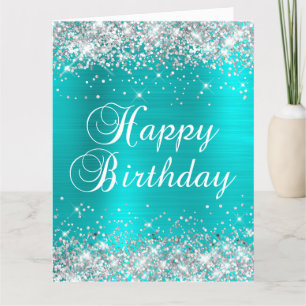 Carte Parties scintillant d'argent bleu turquoise Gros a
