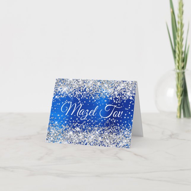 Carte Parties scintillant d'argent Royal Blue Foil Mazel (Devant)