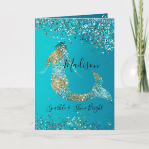Carte Parties scintillant d'or Aqua étincelle Mermaid