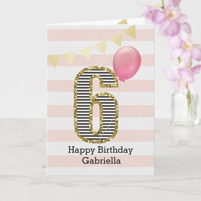 Carte Parties scintillant d'or et 6e anniversaire rose (Orchidée)