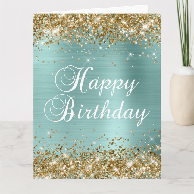Carte Parties scintillant d'or Pale Turquoise Gros anniv (Devant)