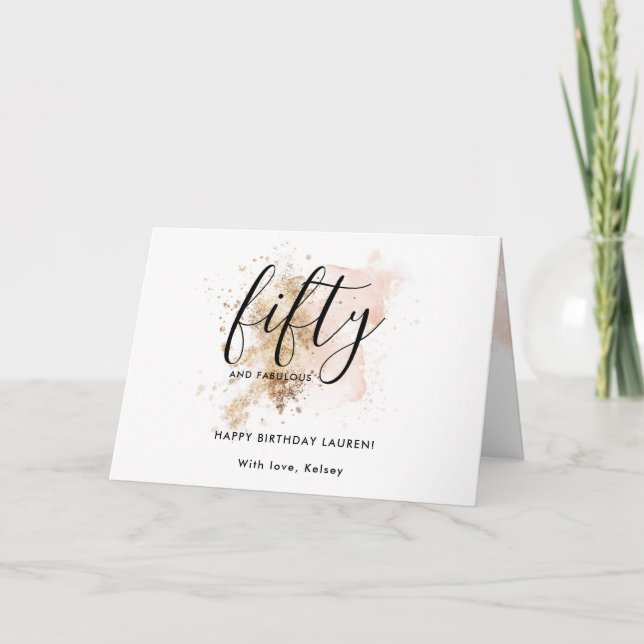 Carte Parties scintillant d'or rose moderne fille 50e an (Devant)