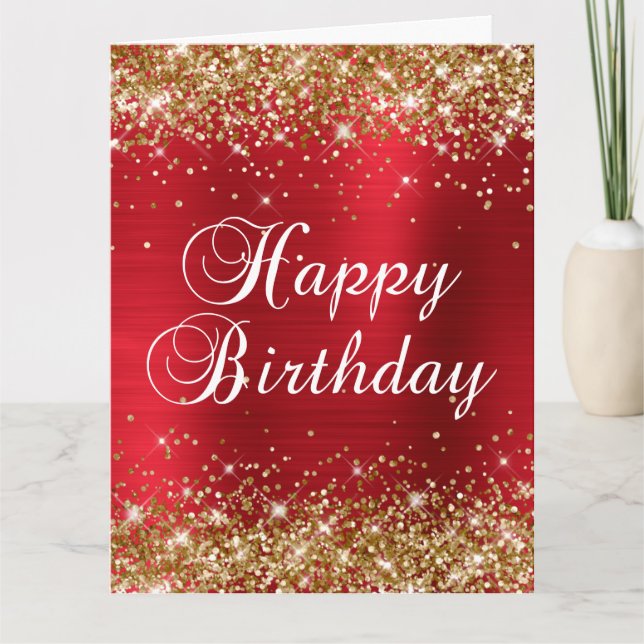 Carte Parties scintillant d'or Rose Red Foil Big Joyeux  (Devant)