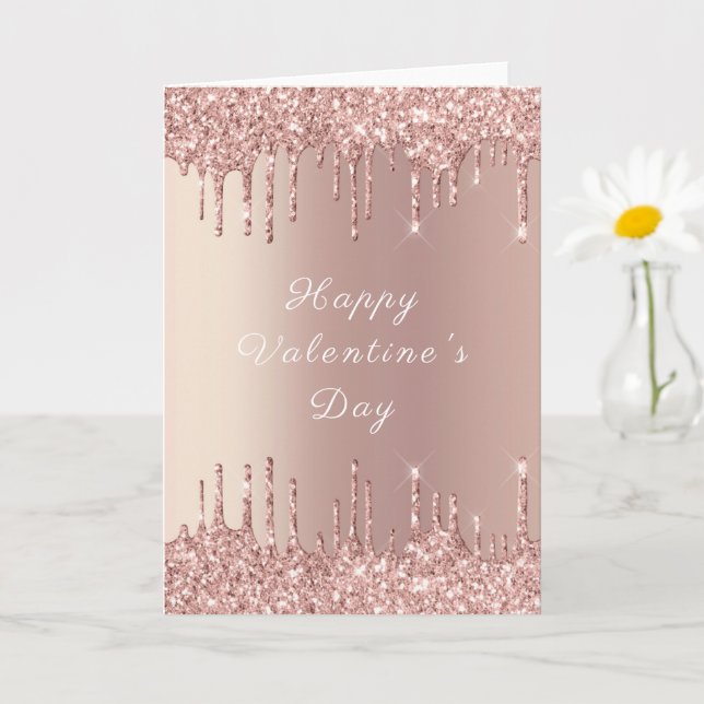 Carte Parties scintillant d'or rose Sparkly Valentine's  (Petite plante)