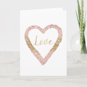 Carte Parties scintillant d'or rose vif Coeur d'amour