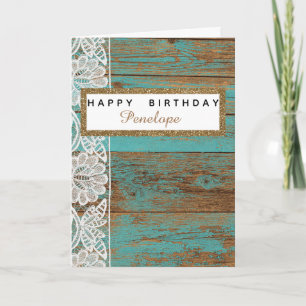 Carte Parties scintillant en dentelle de bois Turquoise 