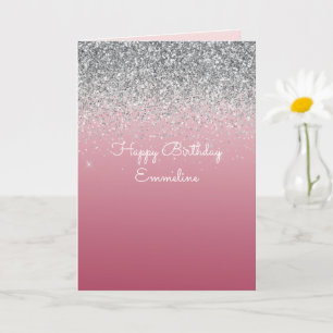 Carte Parties scintillant étincelante rose argent