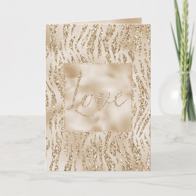 Carte Parties scintillant Gold Luxe Zebra Print Love (Devant)