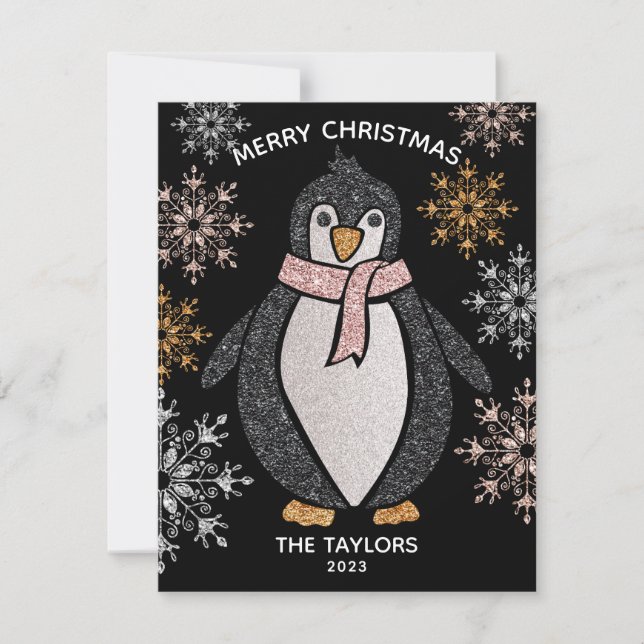 Carte Parties scintillant mignonne Penguin Famille de No (Devant)