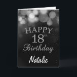 Carte Parties scintillant noir et argent 18e anniv<br><div class="desc">18e Anniversaire Carte de Parties scintillant Noir et Argent avec nom personnalisé. Pour plus de personnalisation, cliquez sur le bouton "Customiser" et utilisez notre outil de conception pour modifier ce modèle.</div>
