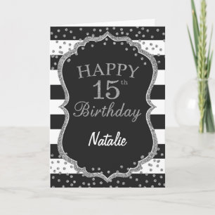 Carte Parties scintillant noire et argent 15e anniversai