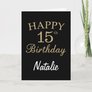 Carte Parties scintillant noire et or 15e anniversaire C