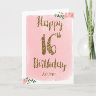 Carte Parties scintillant rose et or 16e anniversaire