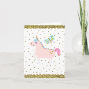 Carte Parties scintillant rose et or Unicorn Girls Birth