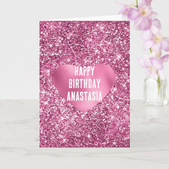 Carte Parties scintillant rose Glam Coeur Anniversaire (Orchidée)
