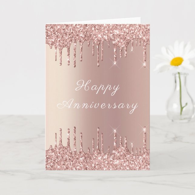 Carte Parties scintillant rose Gold Blush Sparkly Annive (Petite plante)