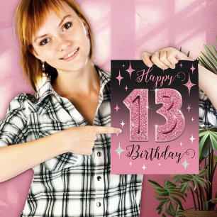 Carte Parties scintillant rose Gros 13e anniversaire