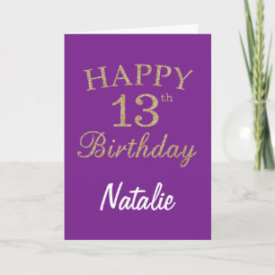 Carte Parties scintillant violet et or 13e anniversaire
