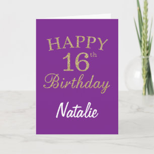 Carte Parties scintillant violet et or 16e anniversaire