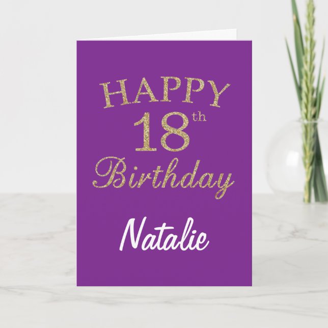 Carte Parties scintillant violet et or 18e anniversaire  (Devant)